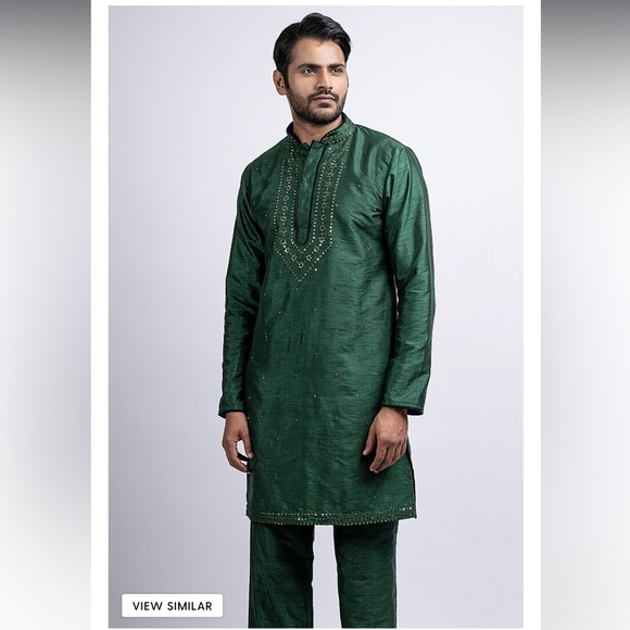 Suhail Hafeez Men’s Green Embroidered Kurta Set - Picture 2 of 6